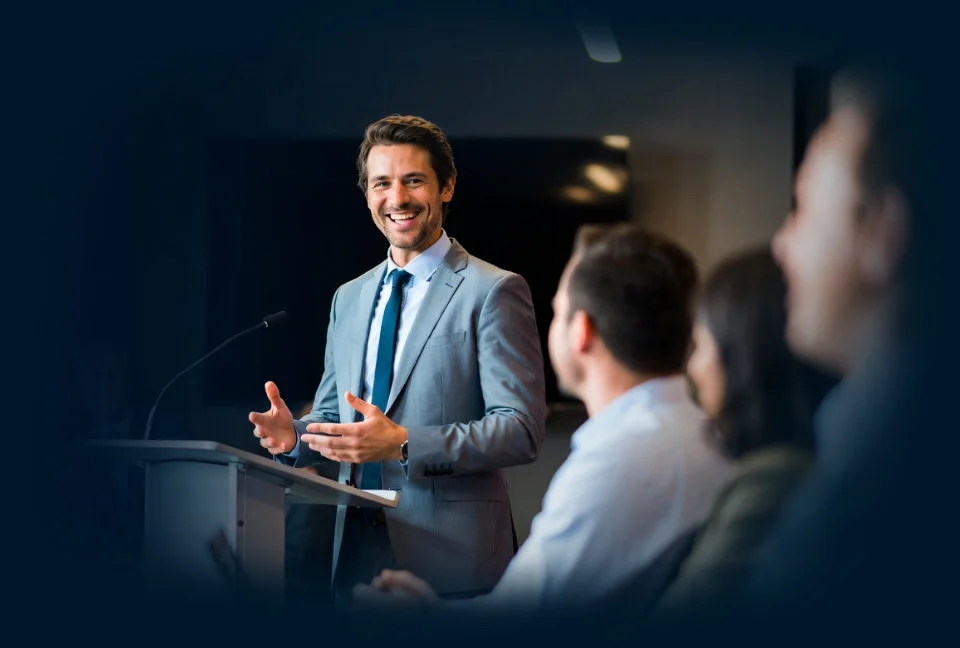 Toastmaster presenting at a club meeting